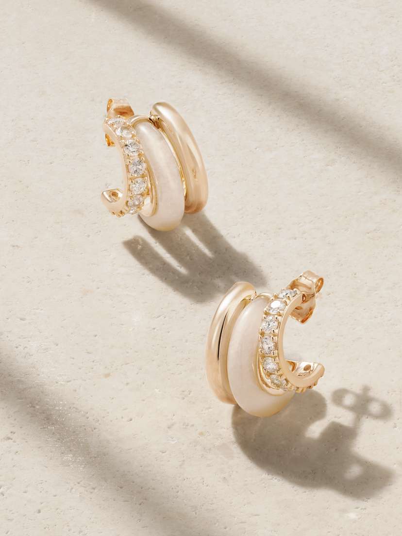 By Pariah Triple Hoops 14-karat Recycled Gold, Jasper And Diamond Hoop Earrings