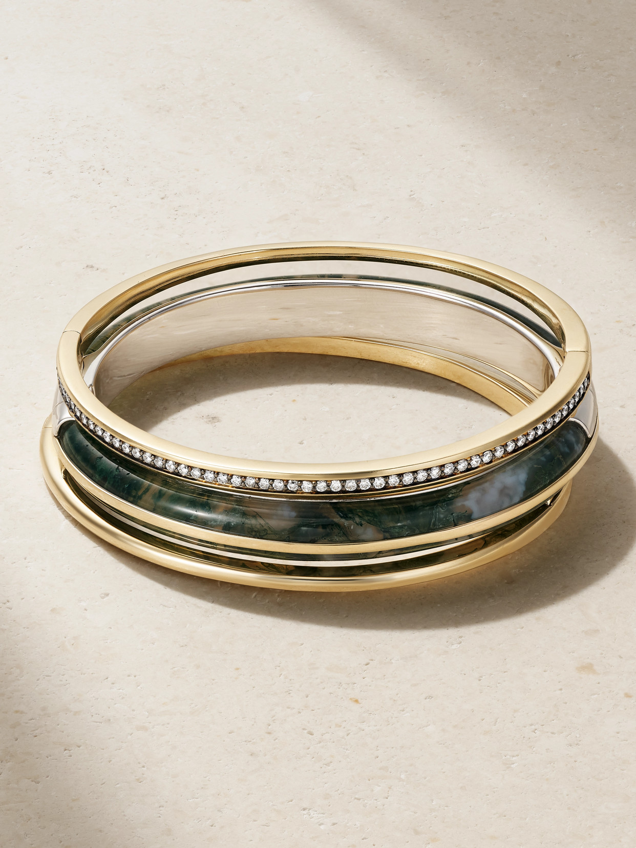 By Pariah Classic Stack Set Of Three 14-karat Recycled Gold, Sterling Silver, Agate And Diamond Bracelets