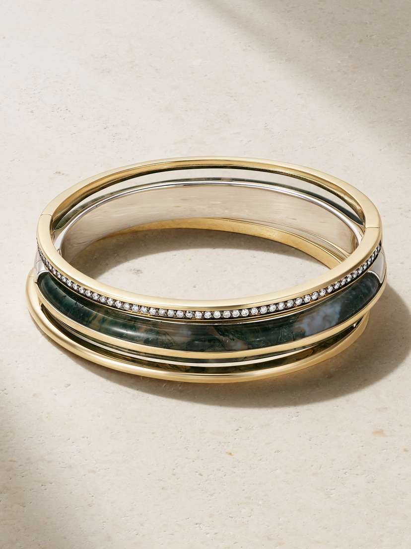By Pariah Classic Stack Set Of Three 14-karat Recycled Gold, Sterling Silver, Agate And Diaond Bracelets