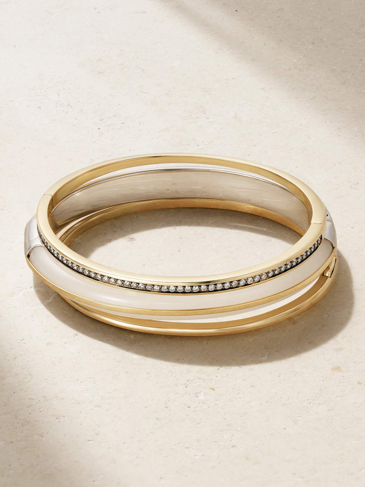 By Pariah Classic Stack Set Of Three 14-karat Recycled Gold, Sterling Silver, Jasper And Diamond Bracelets