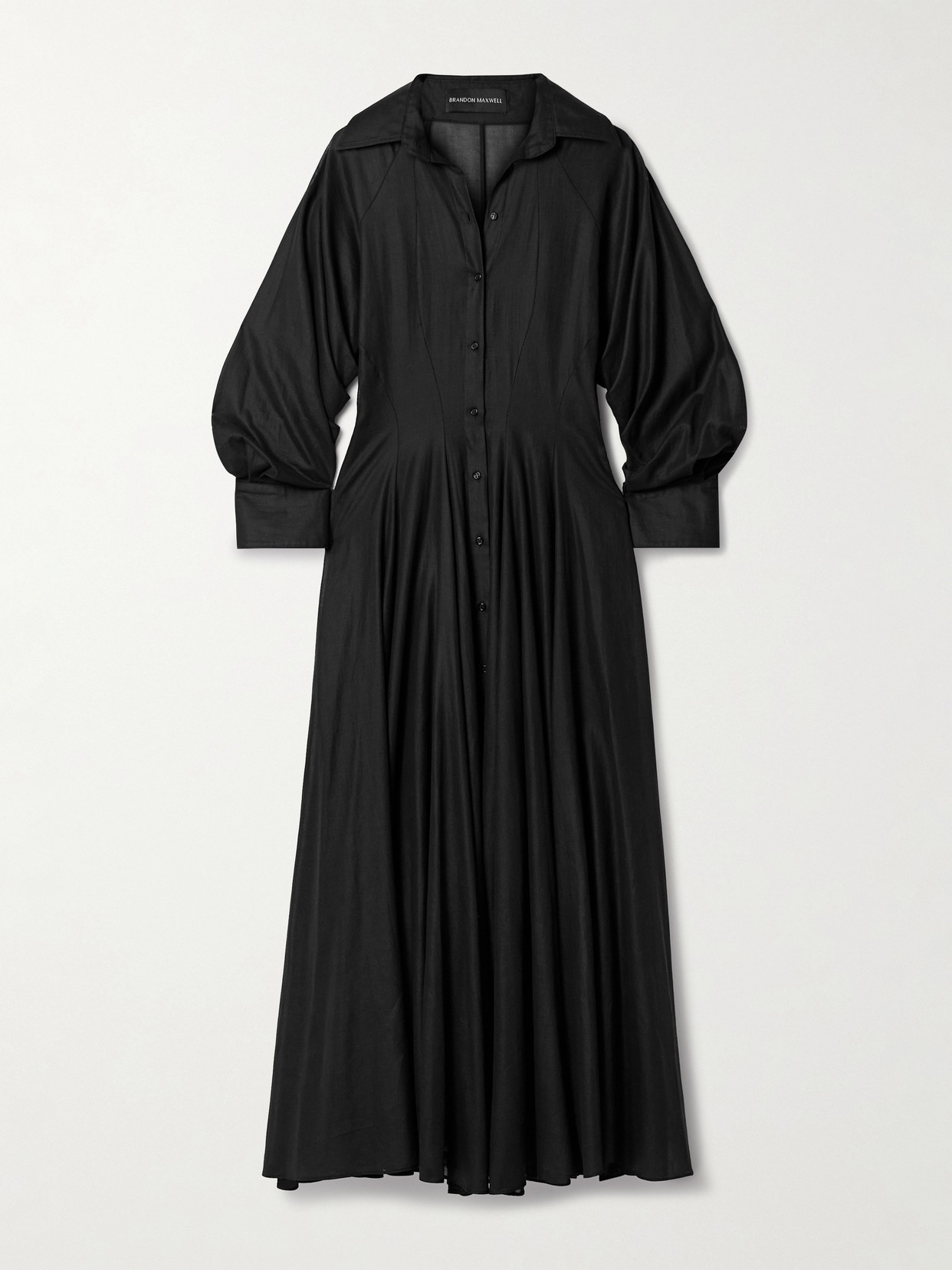 Brandon Maxwell The Virginia Gathered Cotton-voile Midi Shirt Dress In Black