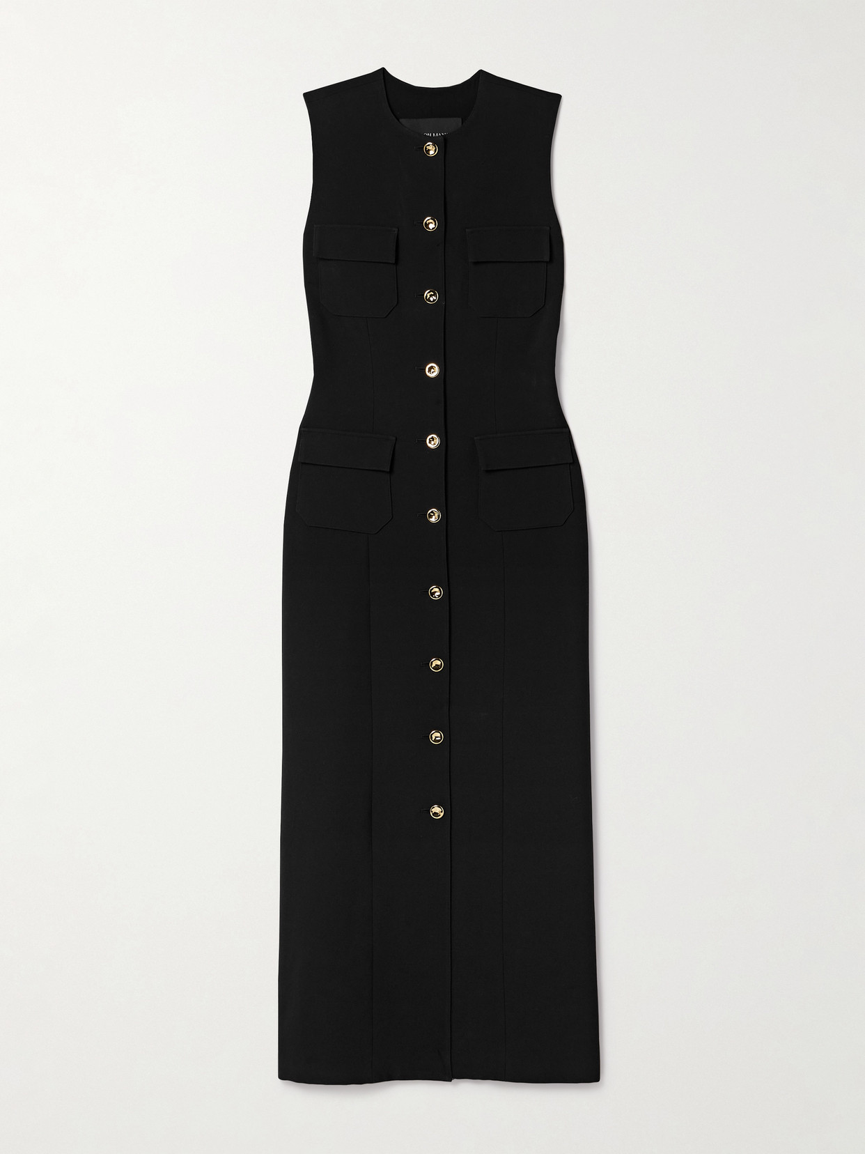 Brandon Maxwell The Corinne Button-detailed Wool-silk Crepe Midi Sheath Dress In Black
