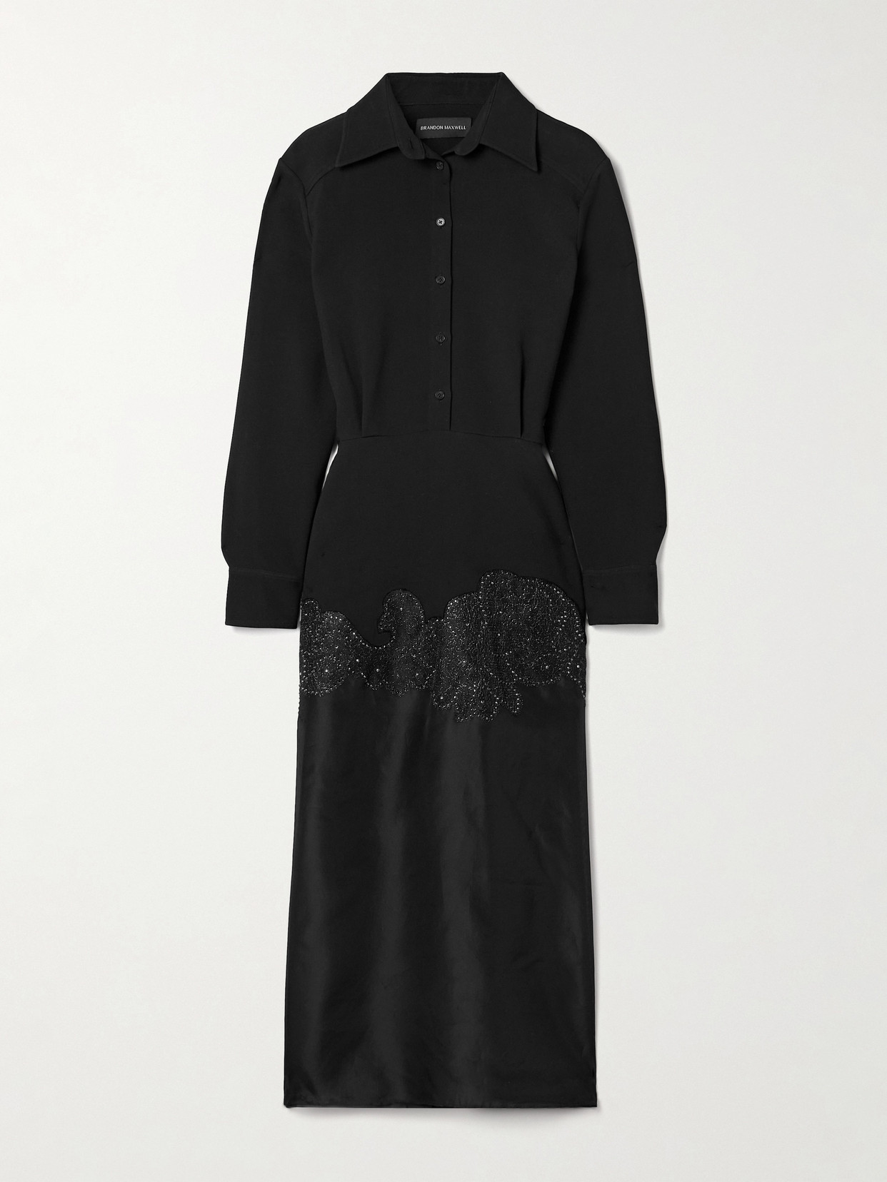 Brandon Maxwell The Amelie Crystal-embellished Wool-blend Crepe And Silk-organza Midi Shirt Dress In Black