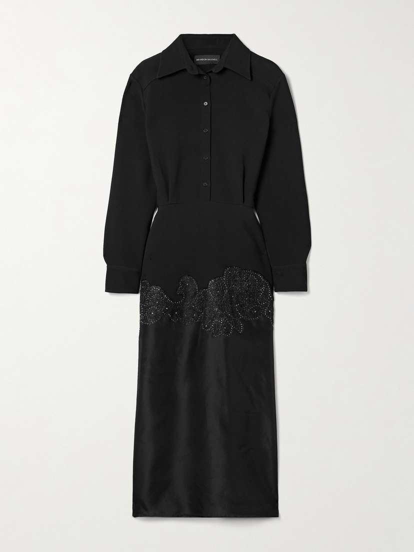Brandon Maxwell The Amelie Crystal-embellished Wool-blend Crepe And Silk-organza Midi Shirt Dress