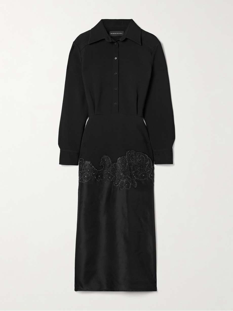 the amelie crystal-embellished wool-blend crepe and silk-organza midi shirt dress