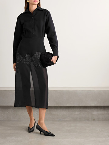 Brandon Maxwell The Amelie crystal-embellished wool-blend crepe and silk-organza midi shirt dress
