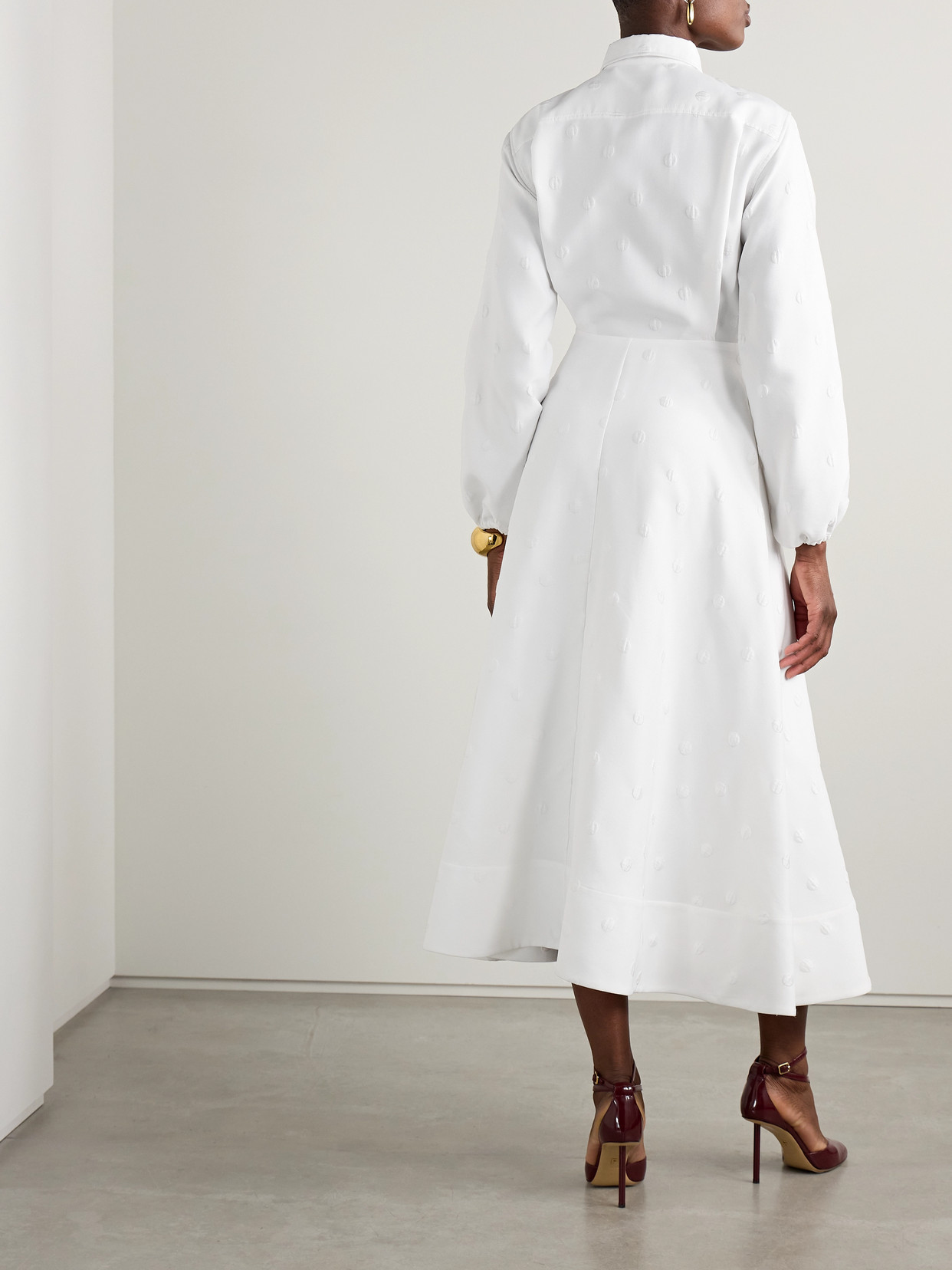 Brandon Maxwell The Maggie Polka-dot Jacquard Midi Shirt Dress In White