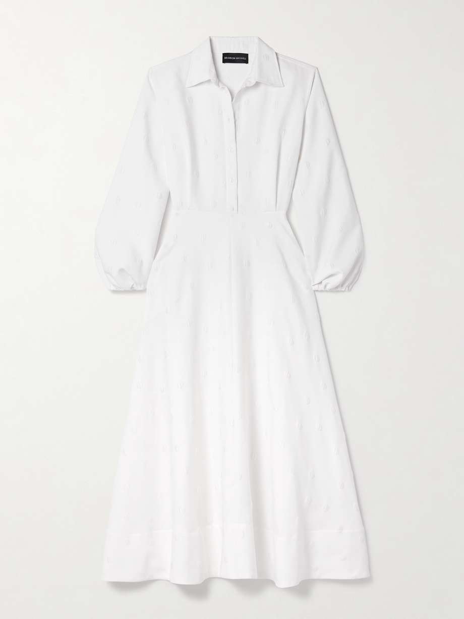 the maggie polka-dot jacquard midi shirt dress