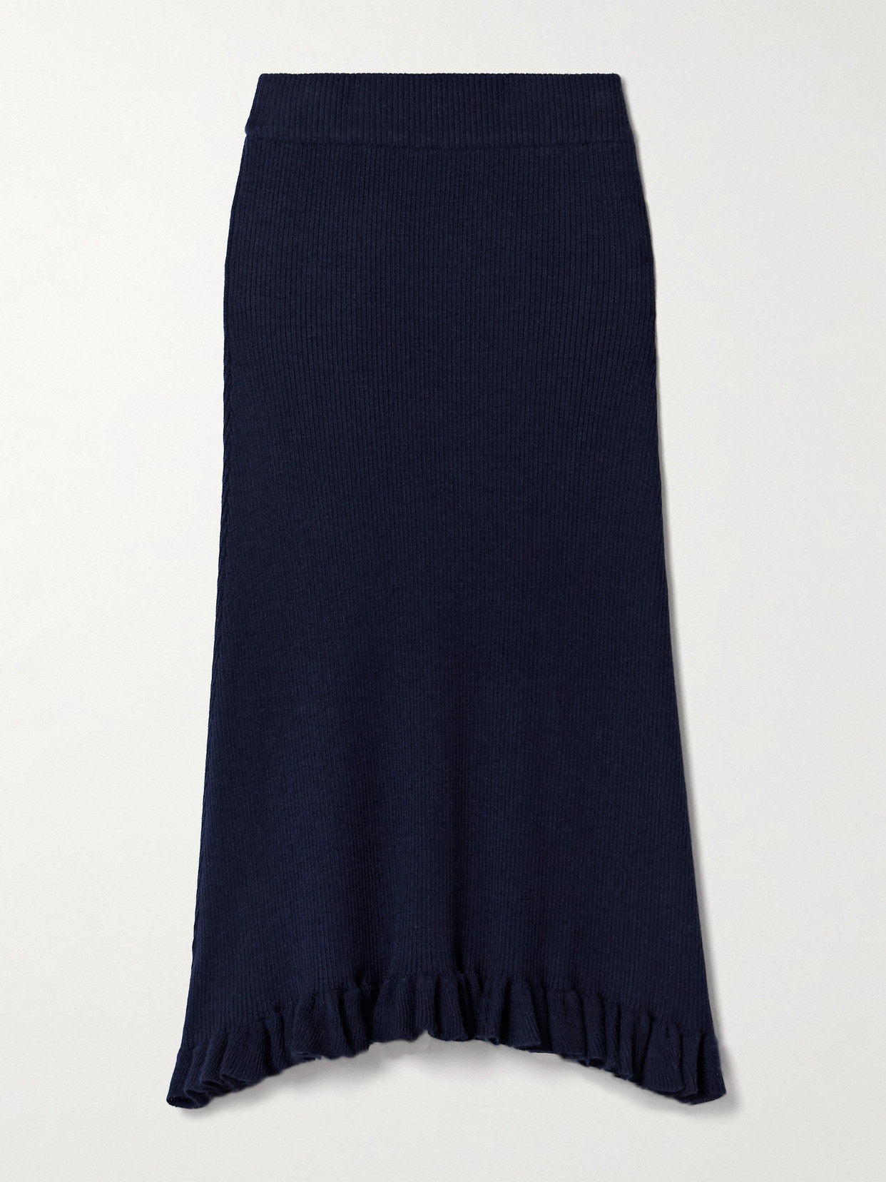 Brandon Maxwell The Grace Ruffled Cashmere Midi Skirt In Blue