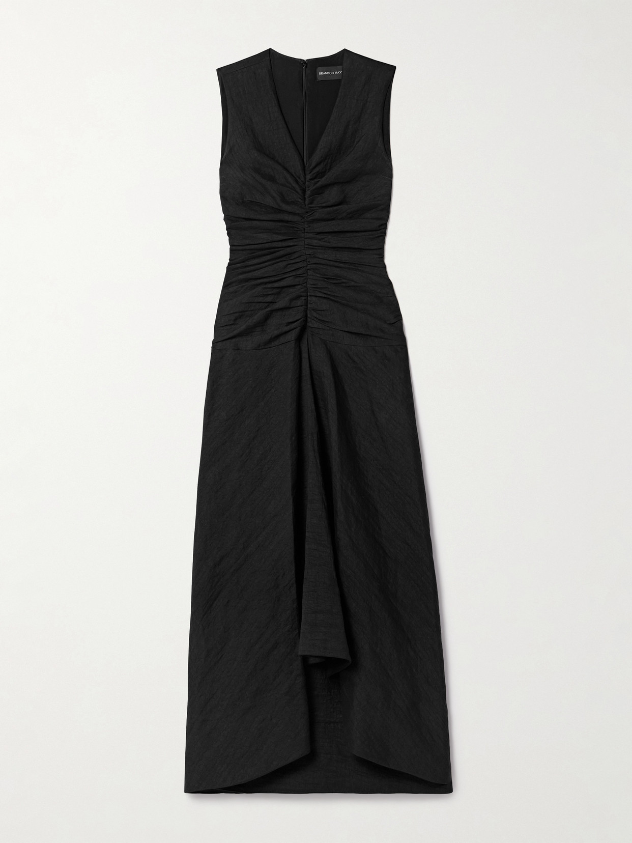 Brandon Maxwell - The Finley Ruched Linen-blend Midi Dress - Black