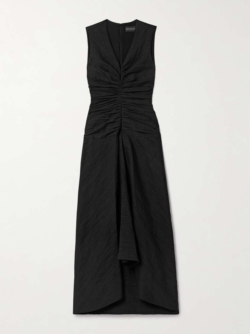 Brandon Maxwell The Finley Ruched Linen-blend Midi Dress