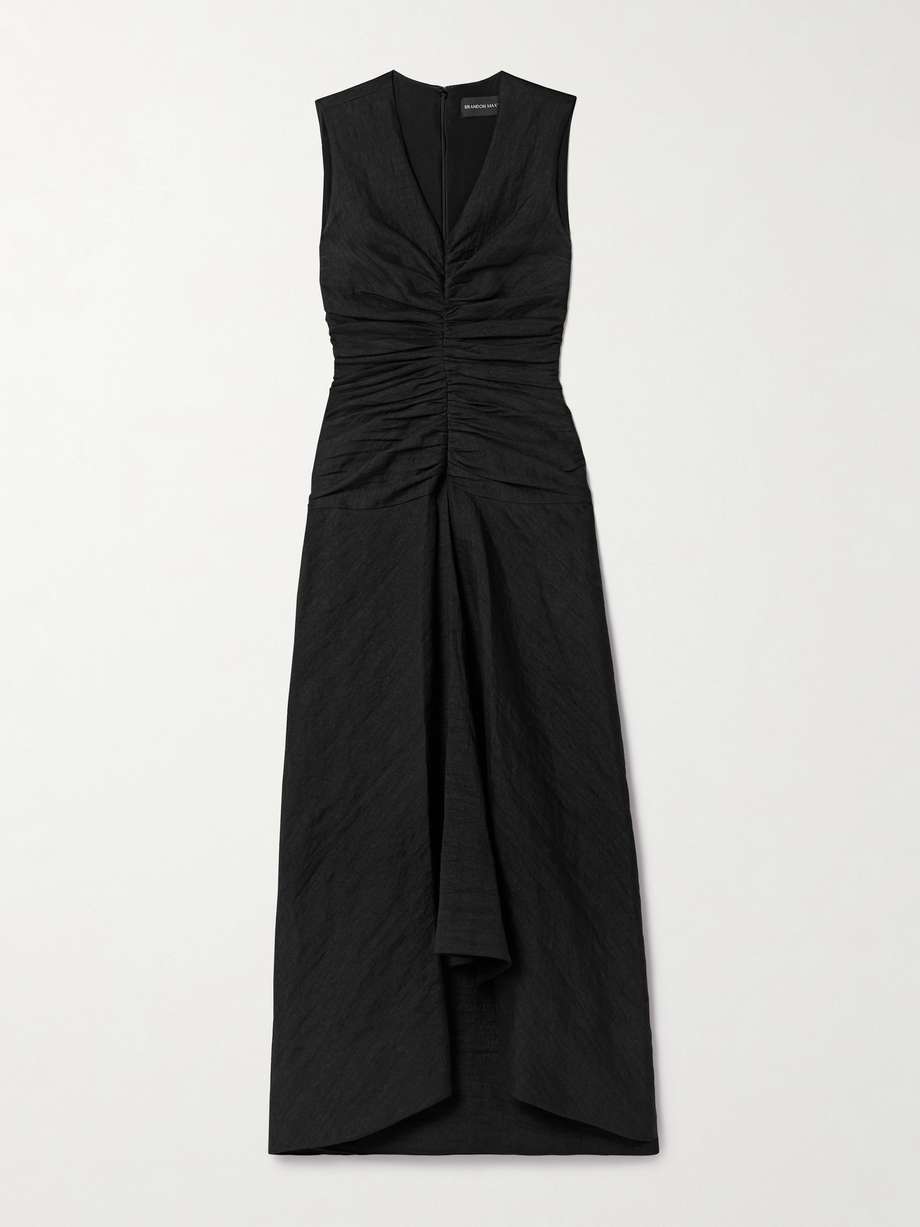 the finley ruched linen-blend midi dress