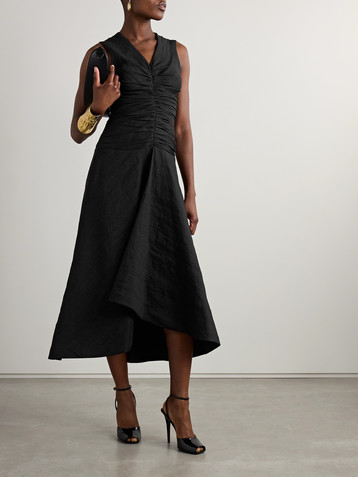 Brandon Maxwell The Finley ruched linen-blend midi dress