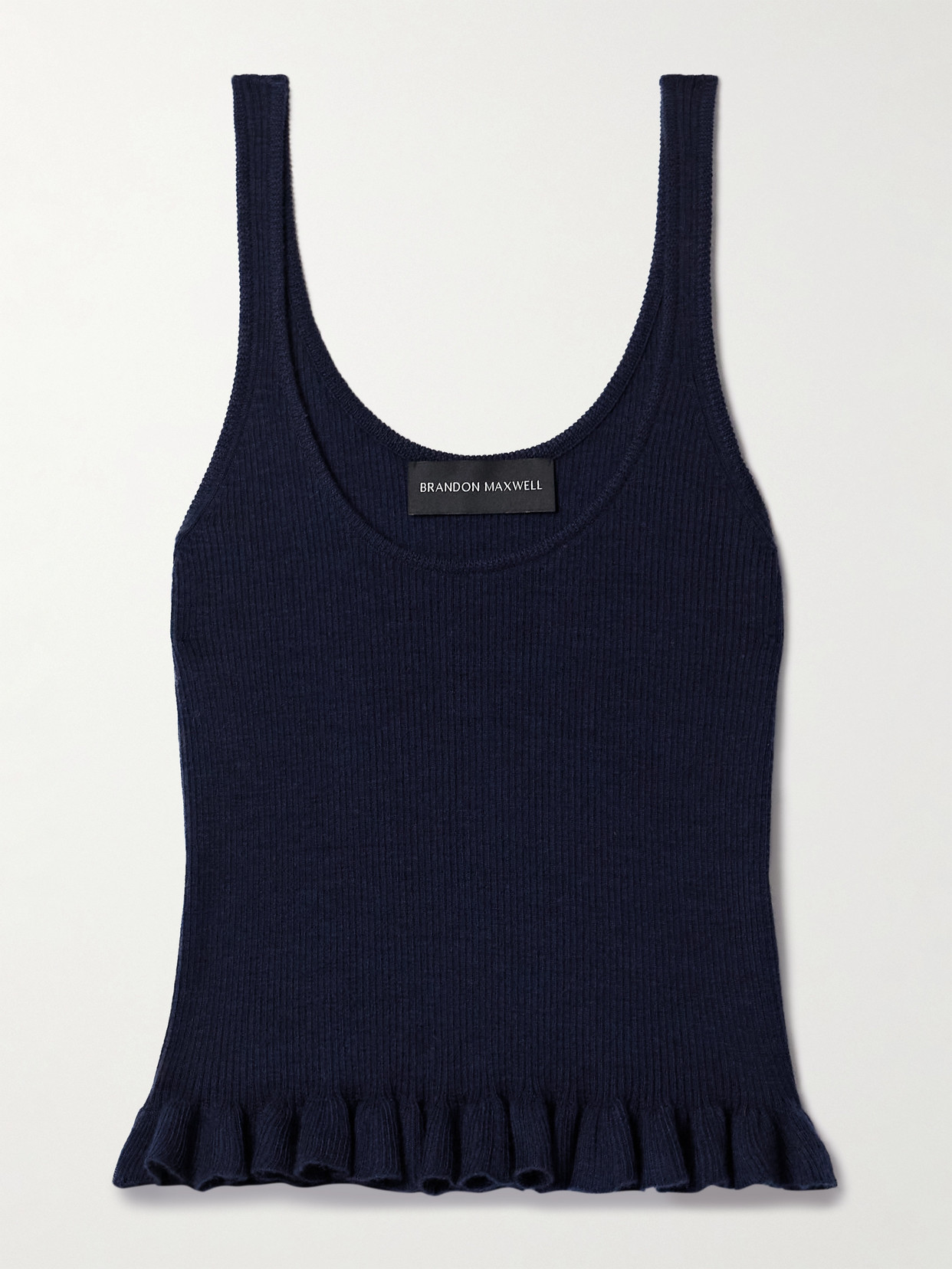 Brandon Maxwell The Phoebe Ruffled Ribbed Cashmere Tank In Blue