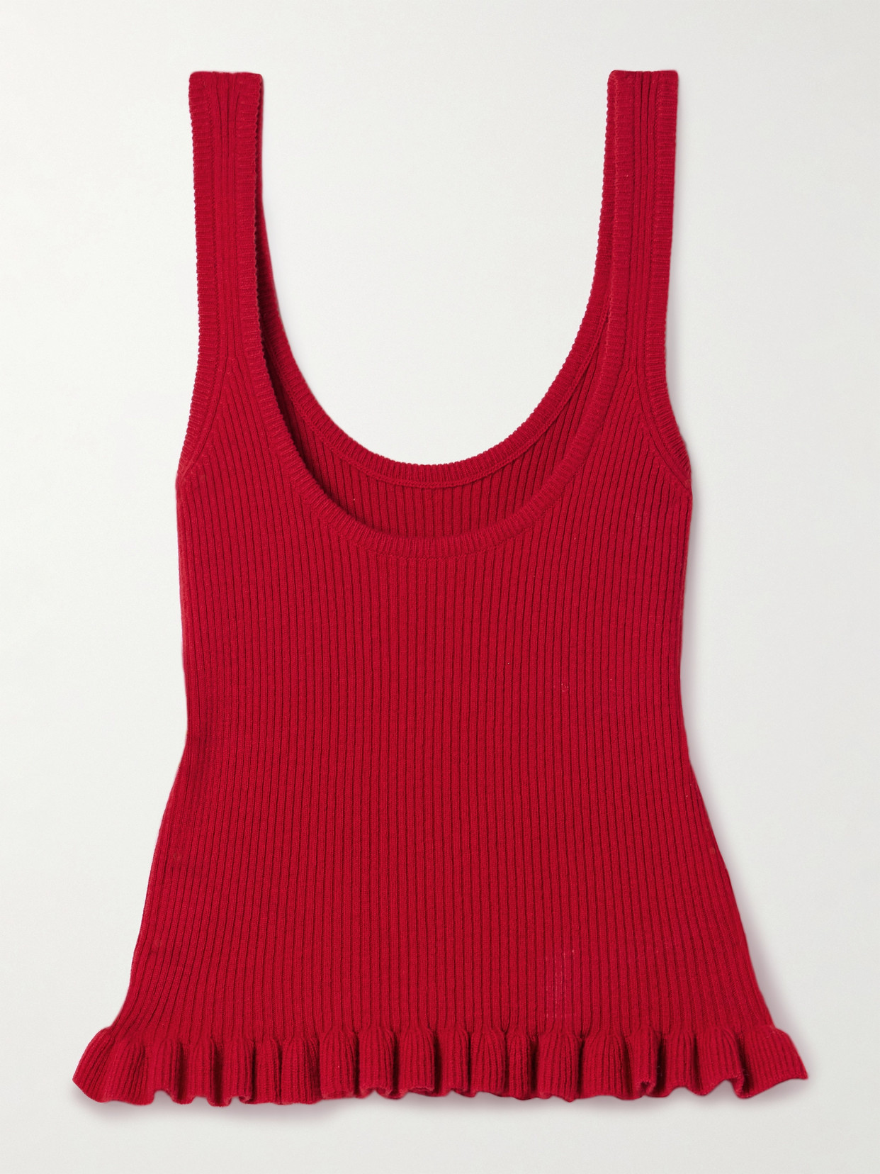 Brandon Maxwell The Phoebe Ruffled Ribbed Cashmere Tank In Red