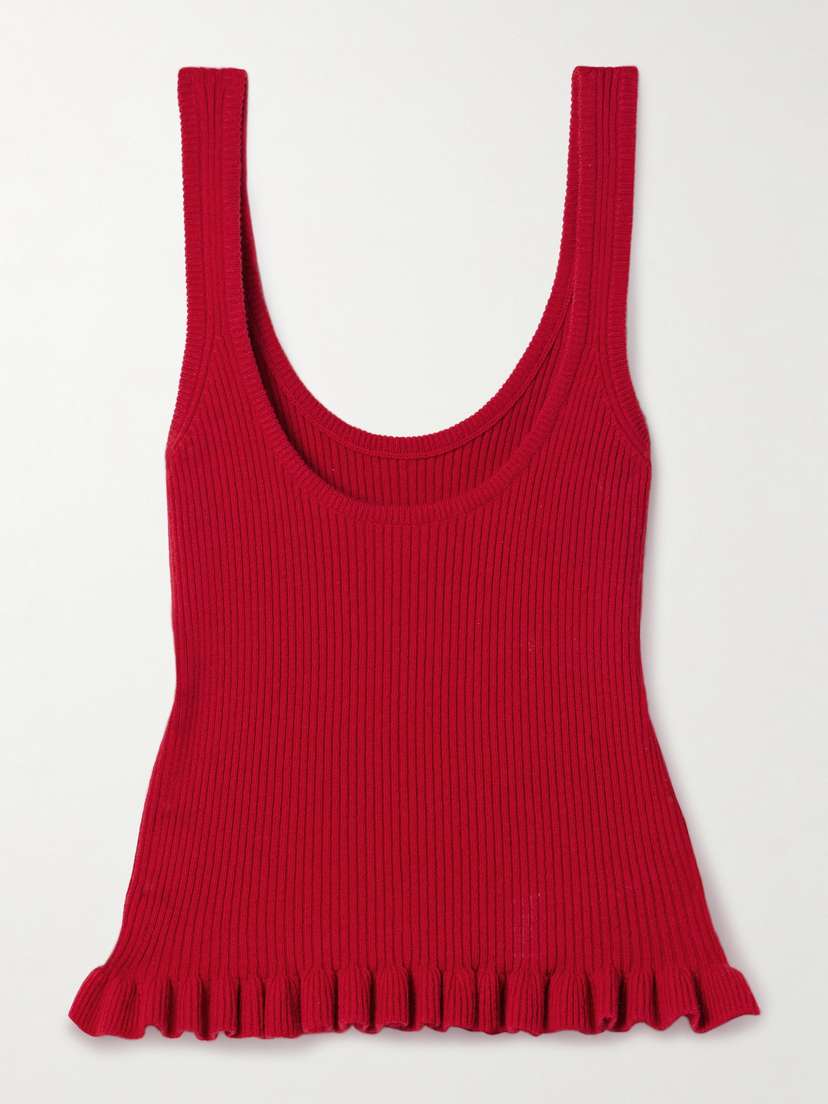 Brandon Maxwell The Phoebe Ruffled Ribbed Cashmere Tank