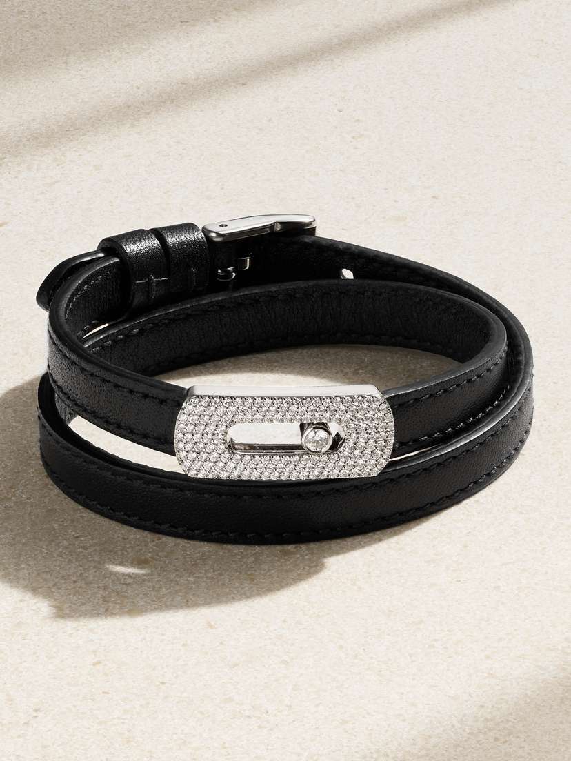 Messika My Move 18-karat White Gold, Diamond And Leather Bracelet