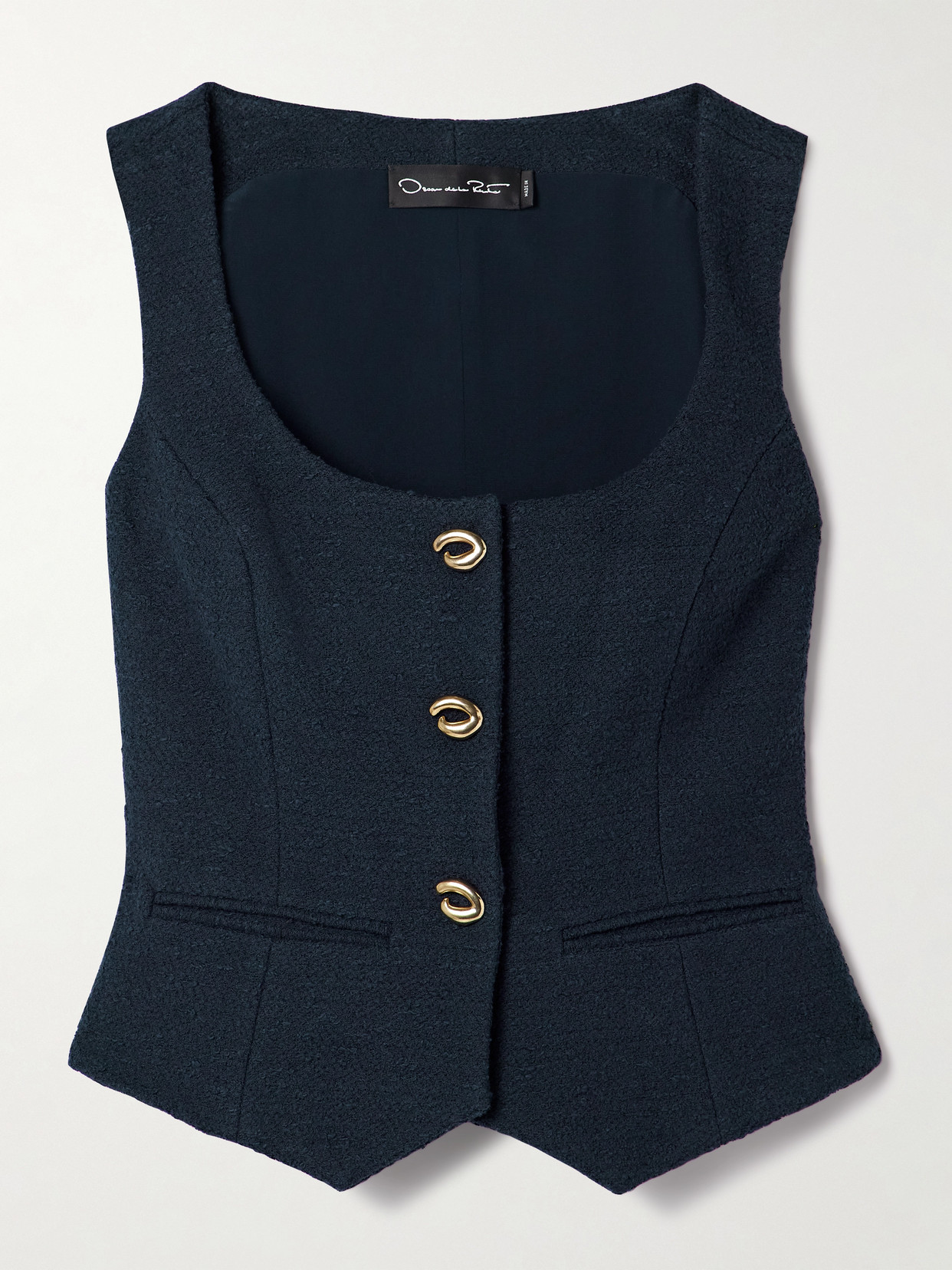 Oscar De La Renta O Button Tweed Vest In Blue