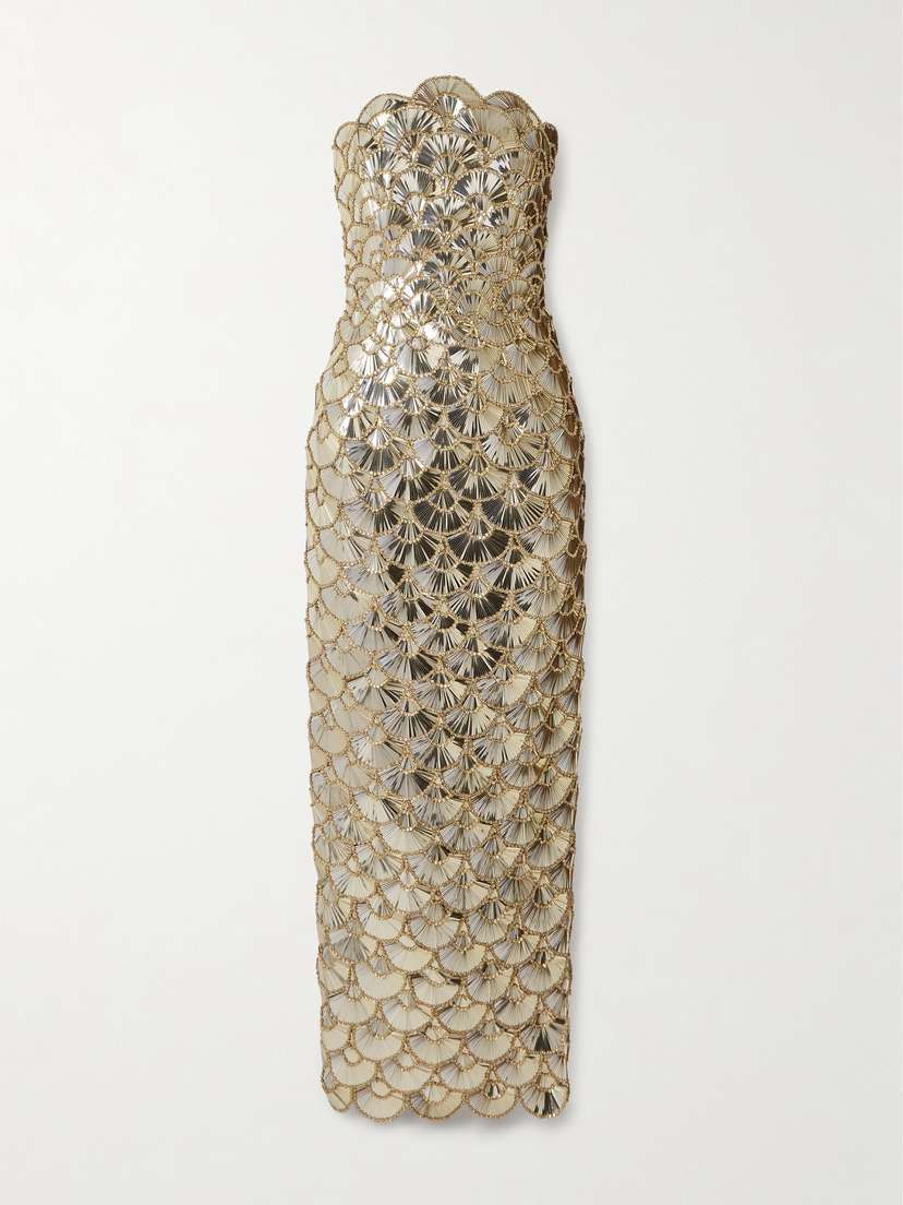 Oscar de la Renta Strapless Scalloped Embellished Tulle Gown