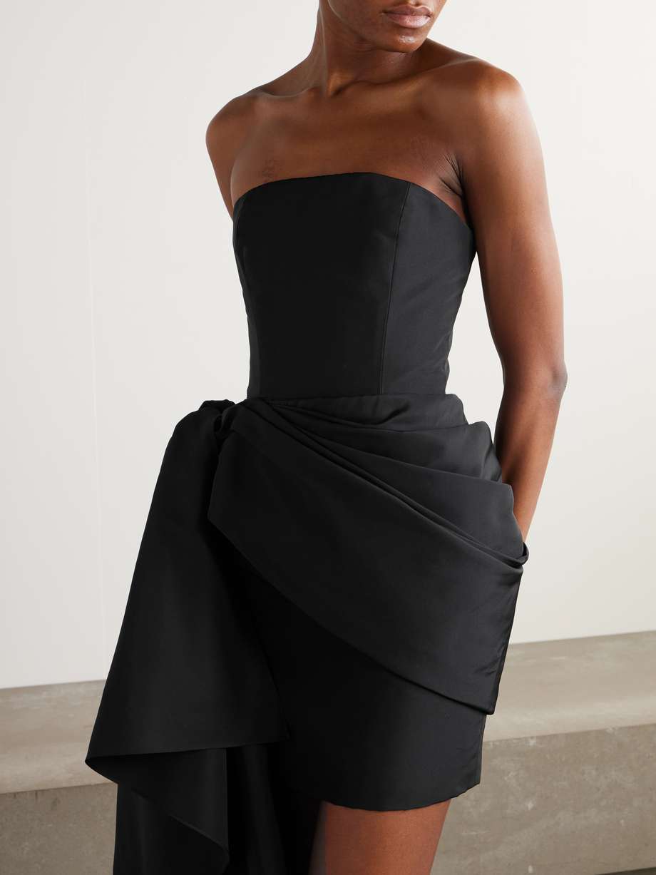 off-the-shoulder asymmetric draped silk-faille mini dress