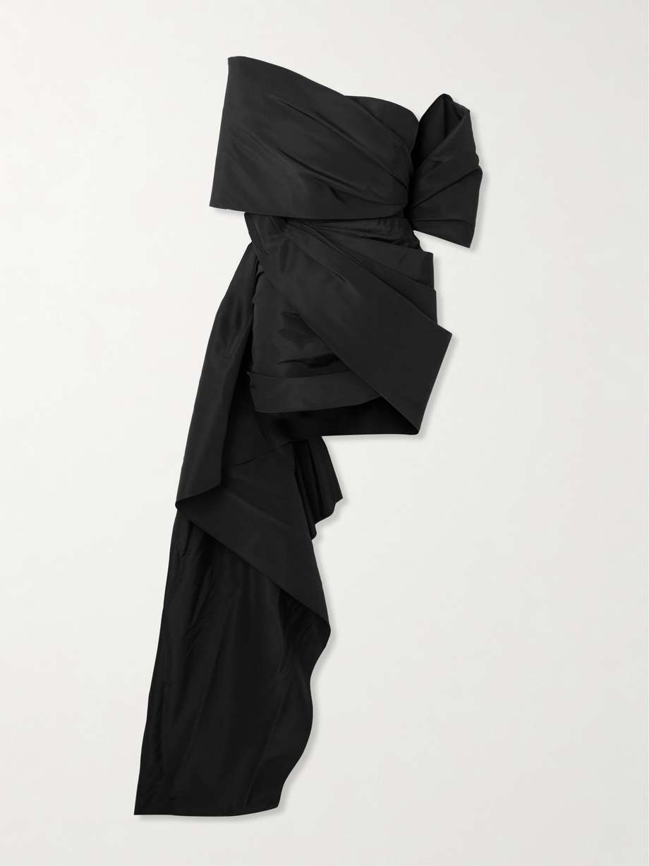 off-the-shoulder asymmetric draped silk-faille mini dress