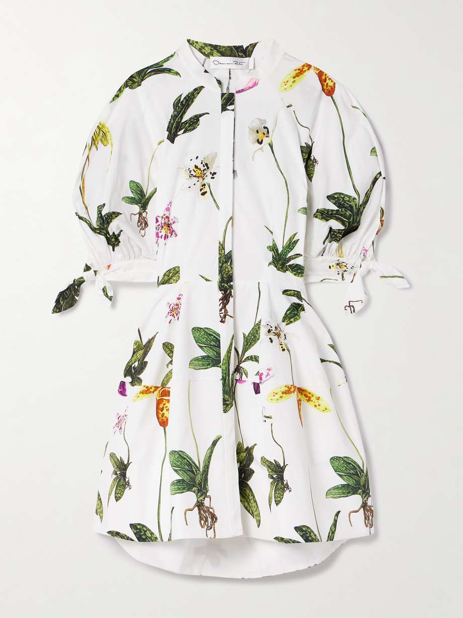 floral-print cotton-blend poplin mini shirt dress