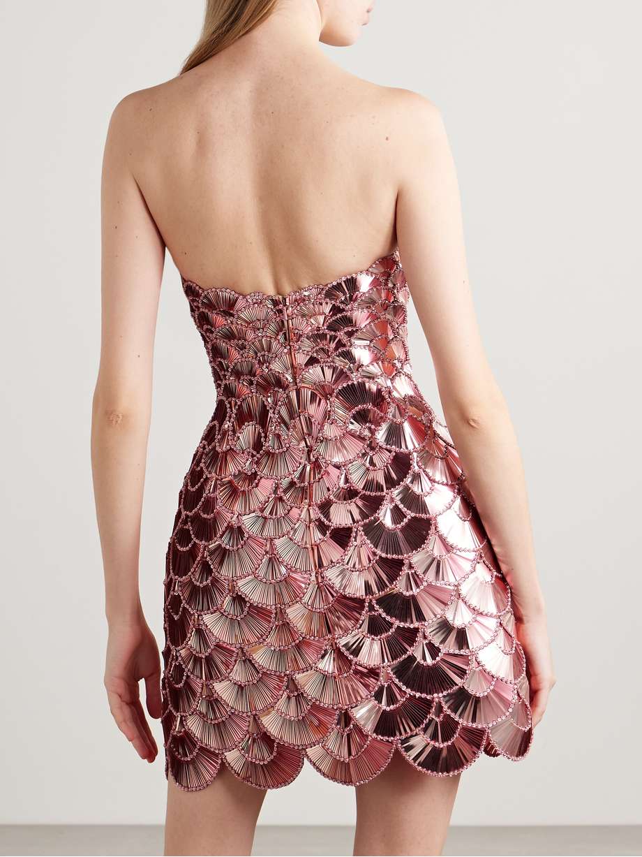 strapless embellished tulle mini dress