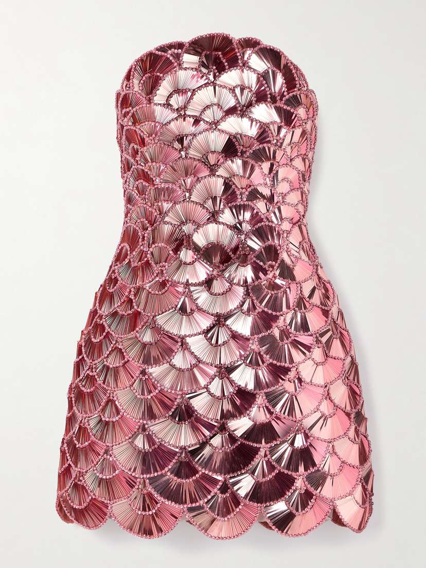 Oscar de la Renta Strapless Embellished Tulle Mini Dress