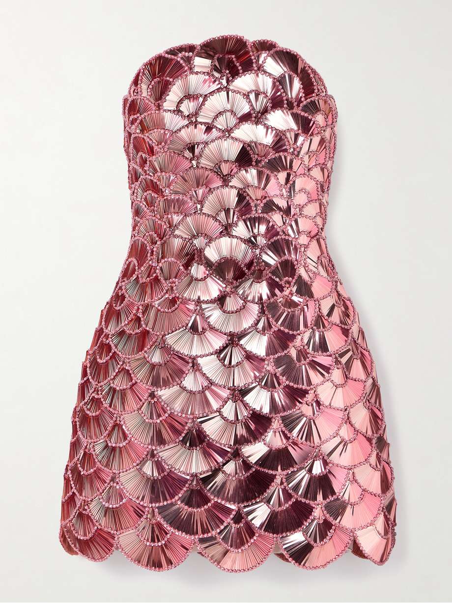 strapless embellished tulle mini dress