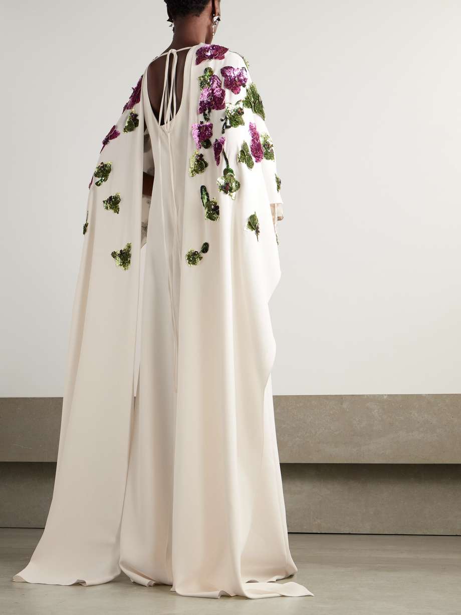 cape-effect sequin-embellished stretch-silk georgette gown