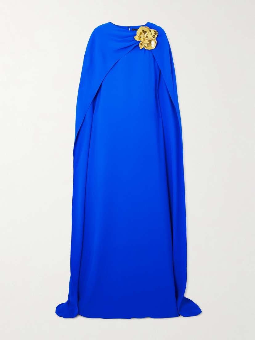 Oscar de la Renta Cape-effect Silk-blend Georgette Gown