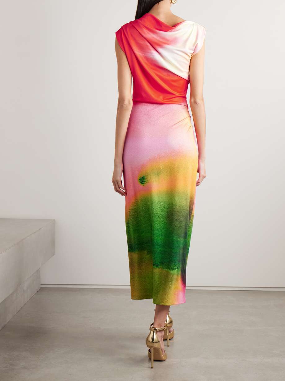 draped printed stretch-jersey midi dress