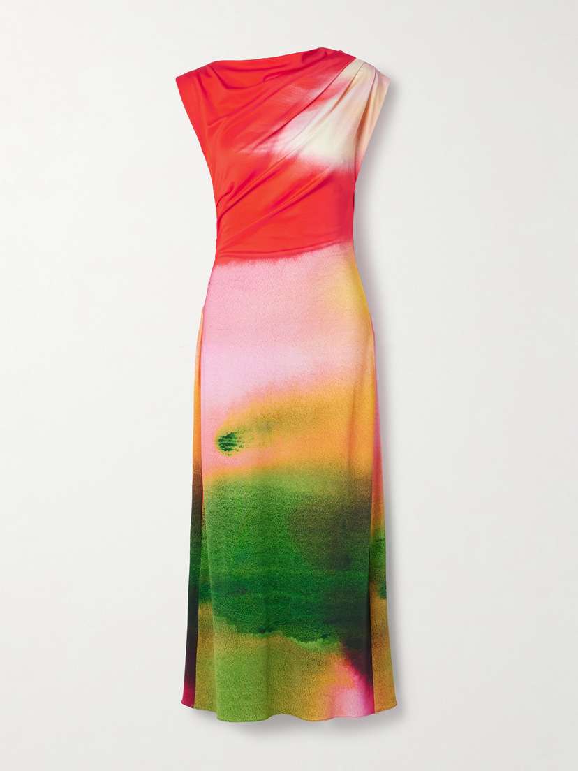 Oscar de la Renta Draped Printed Stretch-jersey Midi Dress