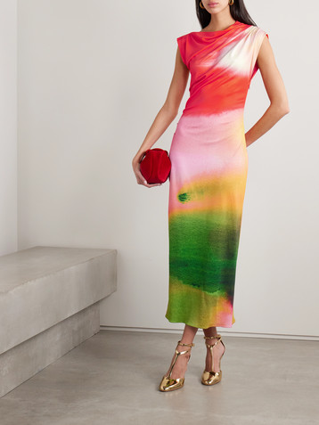 Oscar de la Renta Draped printed stretch-jersey midi dress