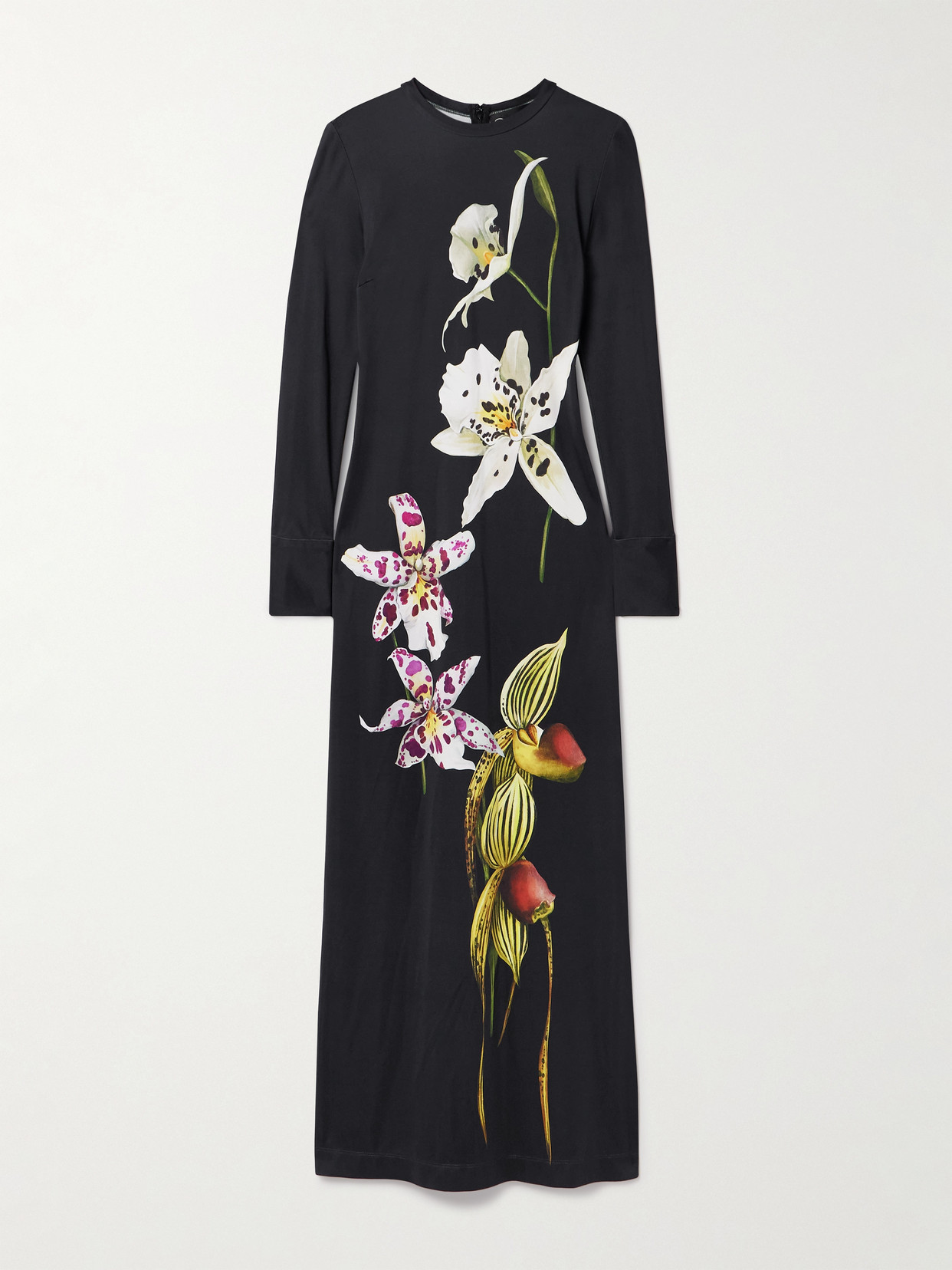Oscar De La Renta Floral-print Stretch-jersey Maxi Dress In Black