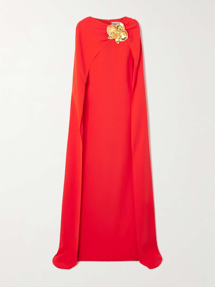 Oscar de la Renta Cape-effect Silk-blend Georgette Gown