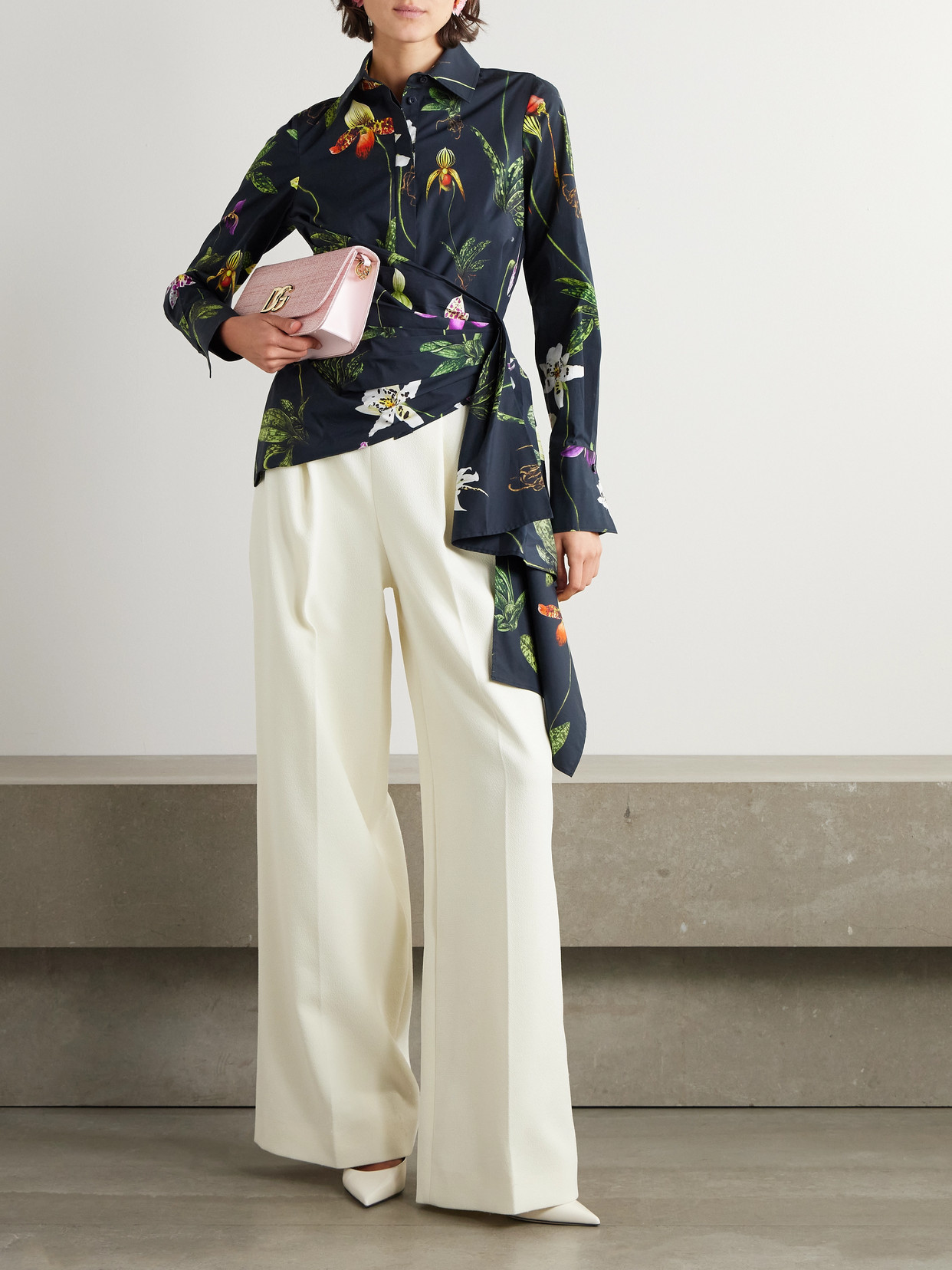 Asymmetric Floral-Print Cotton-Blend Poplin Shirt
