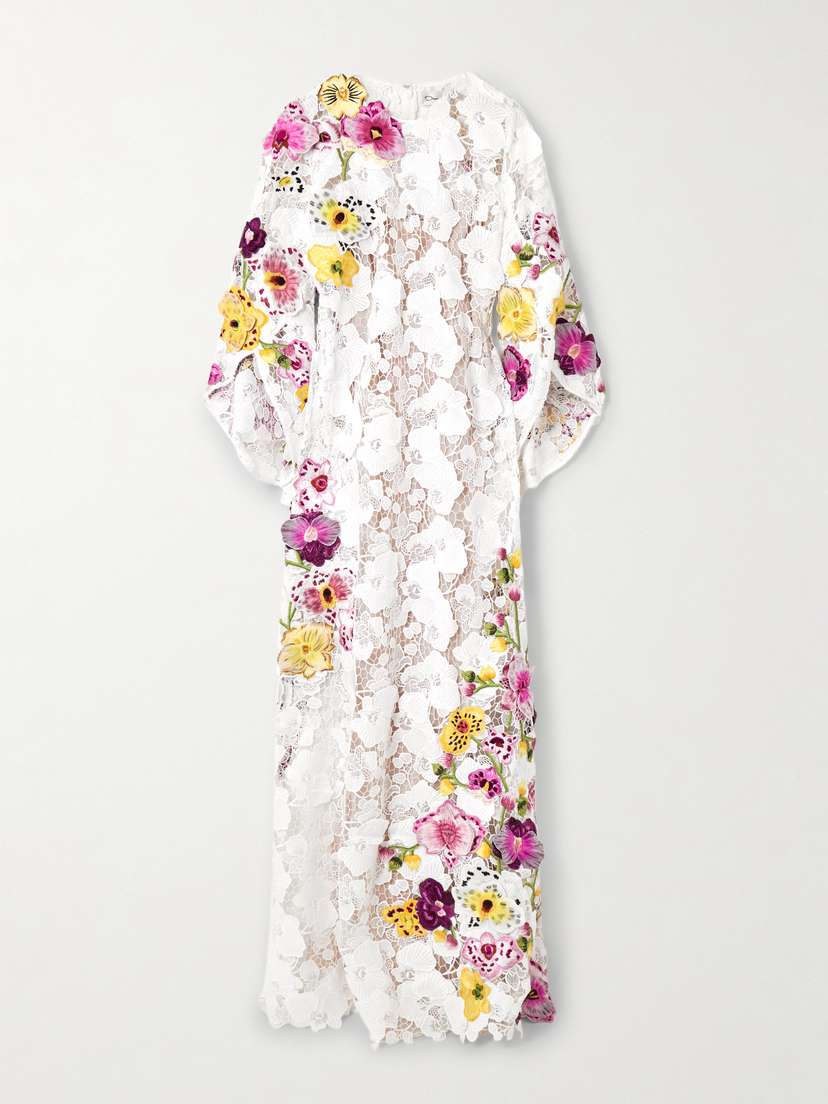 Oscar de la Renta Embroidered Appliquéd Guipure Lace Gown