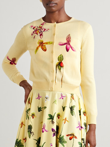 Oscar de la Renta Floral-print wool sweater