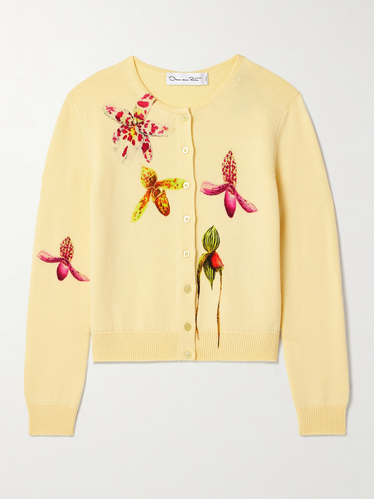 Shop Oscar De La Renta Floral-print Wool Sweater In Yellow