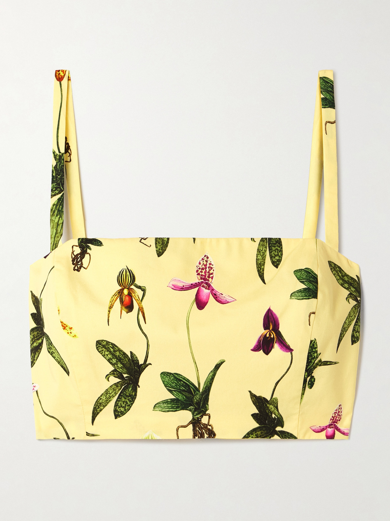 Oscar De La Renta Orchid Cotton Poplin Cropped Tank In Yellow