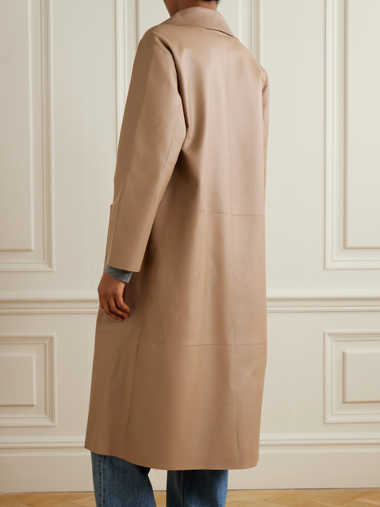 Nour Hammour + Net Sustain Laithan Paneled Leather Coat In Neutrals