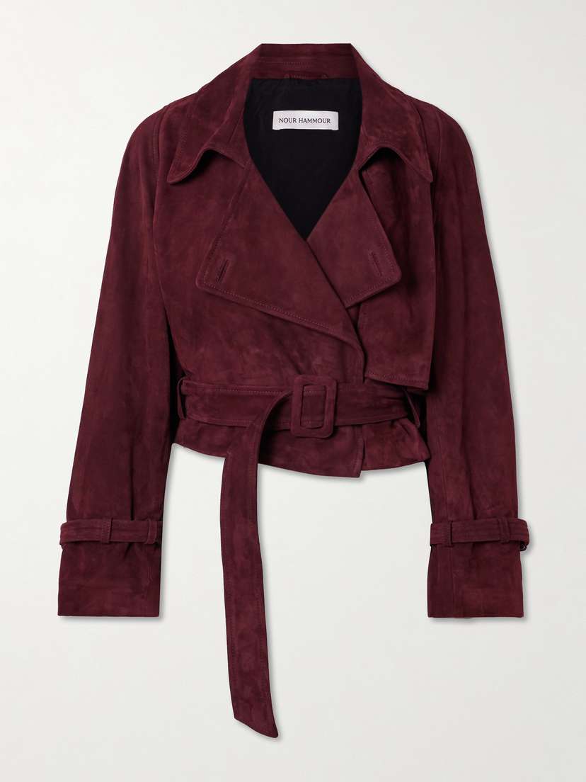 Nour Hammour Hatti Cropped Belted Suede Jacket