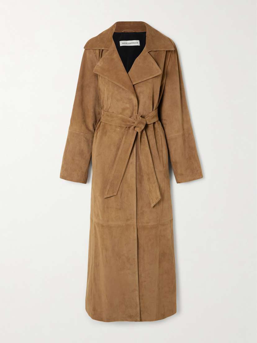 Nour Hammour Althea Belted Suede Coat