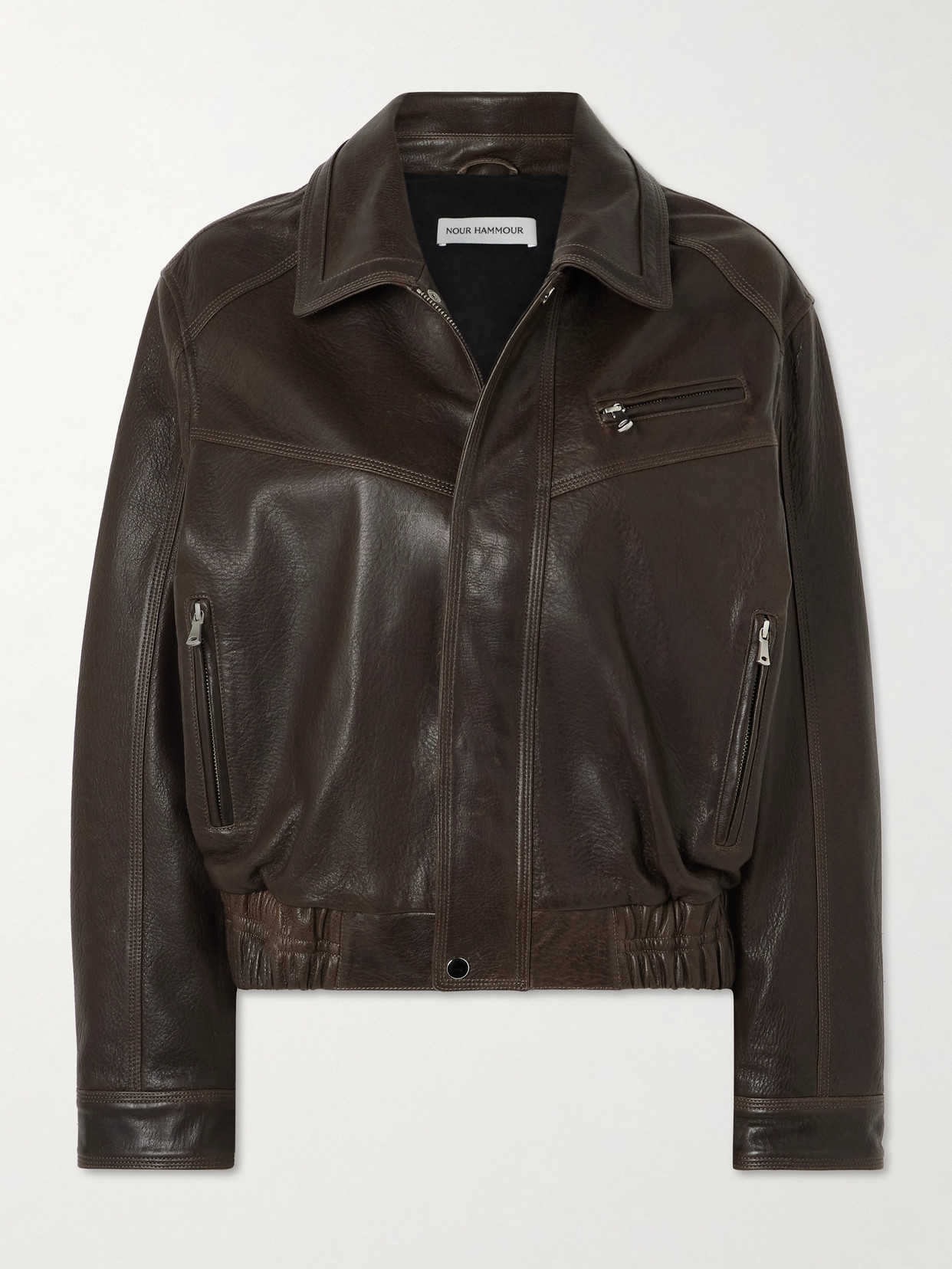Nour Hammour Brown Clint Utilitarian Leather Jacket In Brown
