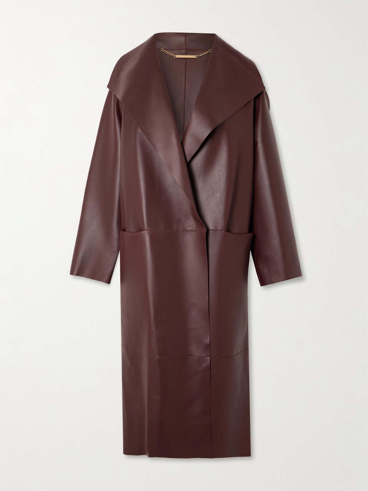 Nour Hammour Birthday Paneled Leather Coat In Burgundy