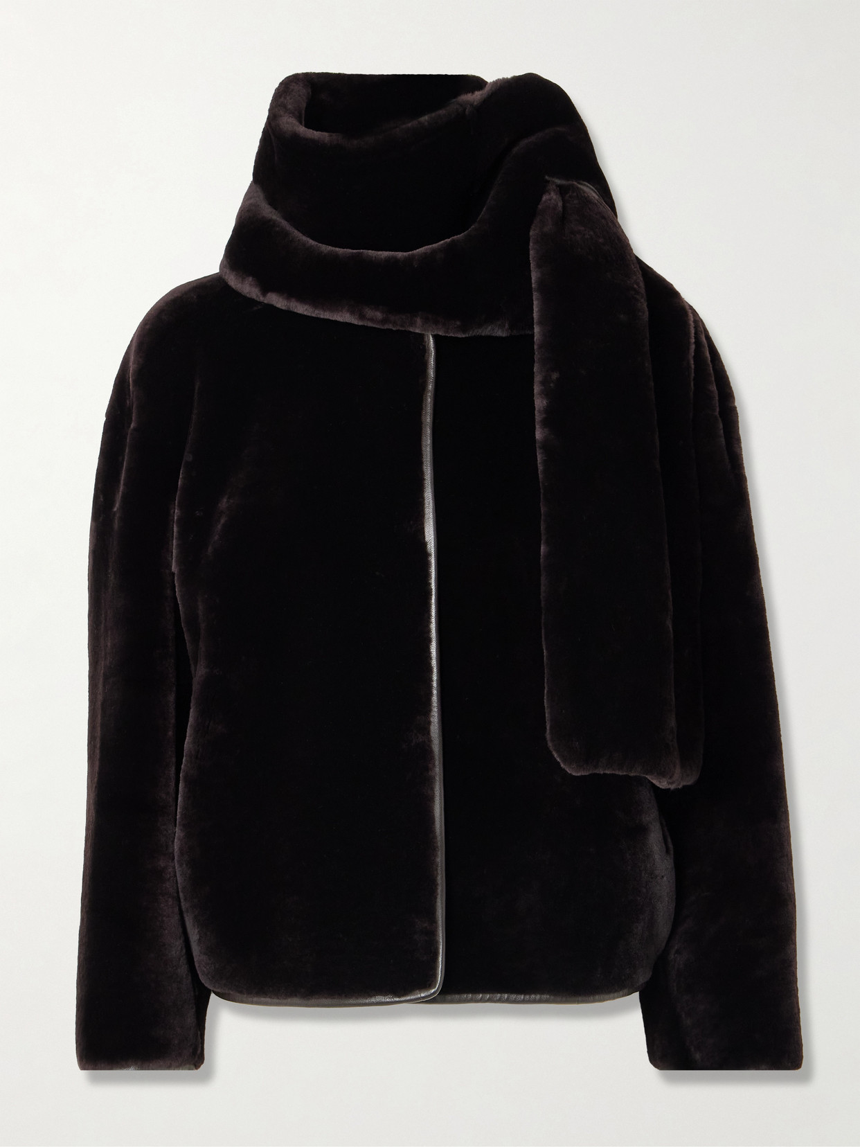 Nour Hammour Lyra Scarf-detailed Shearling Jacket In Brown