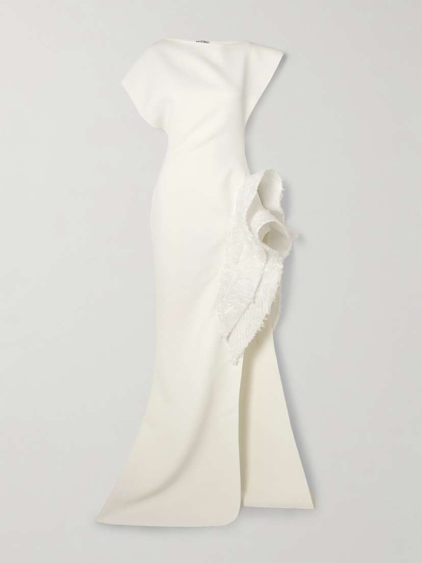 Maticevski Wishing Asymmetric Ruffled Tulle-trimmed Crepe Gown