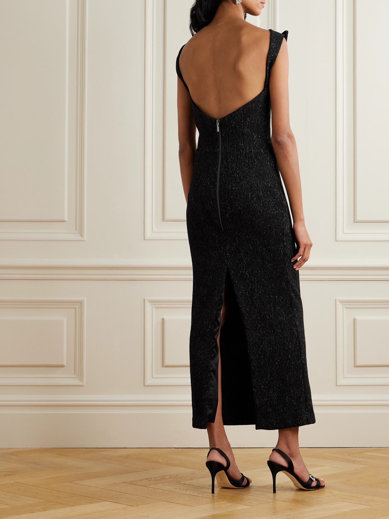 Maticevski Singular Open-back Metallic Stretch-knit Gown In Black
