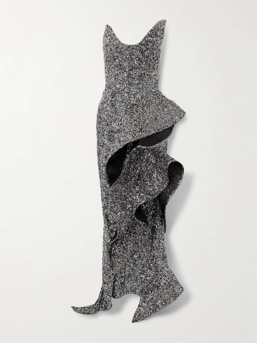 Maticevski Thistle Wave Asymmetric Ruffled Sequined Crepe Gown